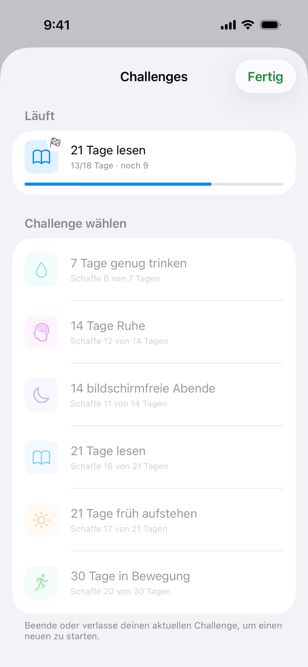 Habit Challenges-Bildschirm