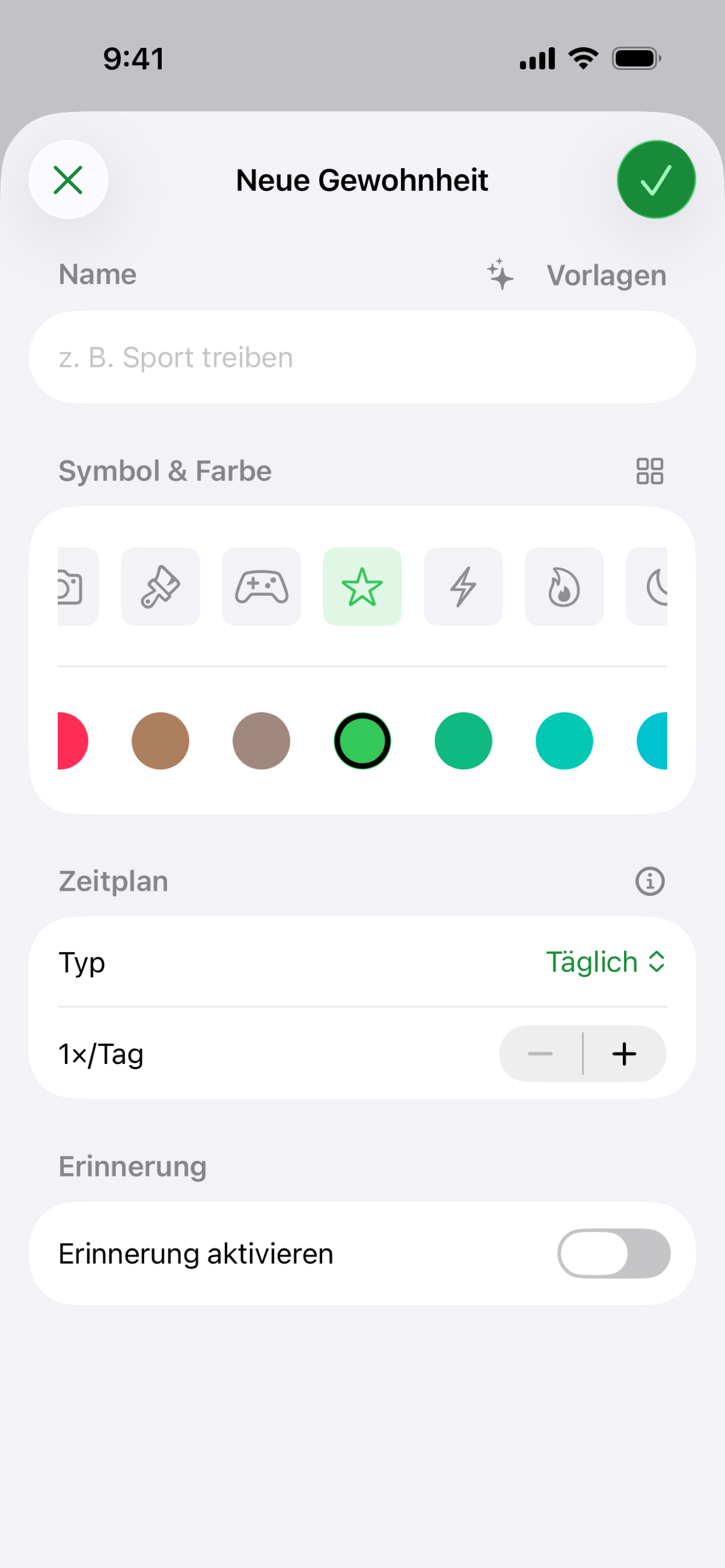 Habit Neue-Gewohnheit-Bildschirm