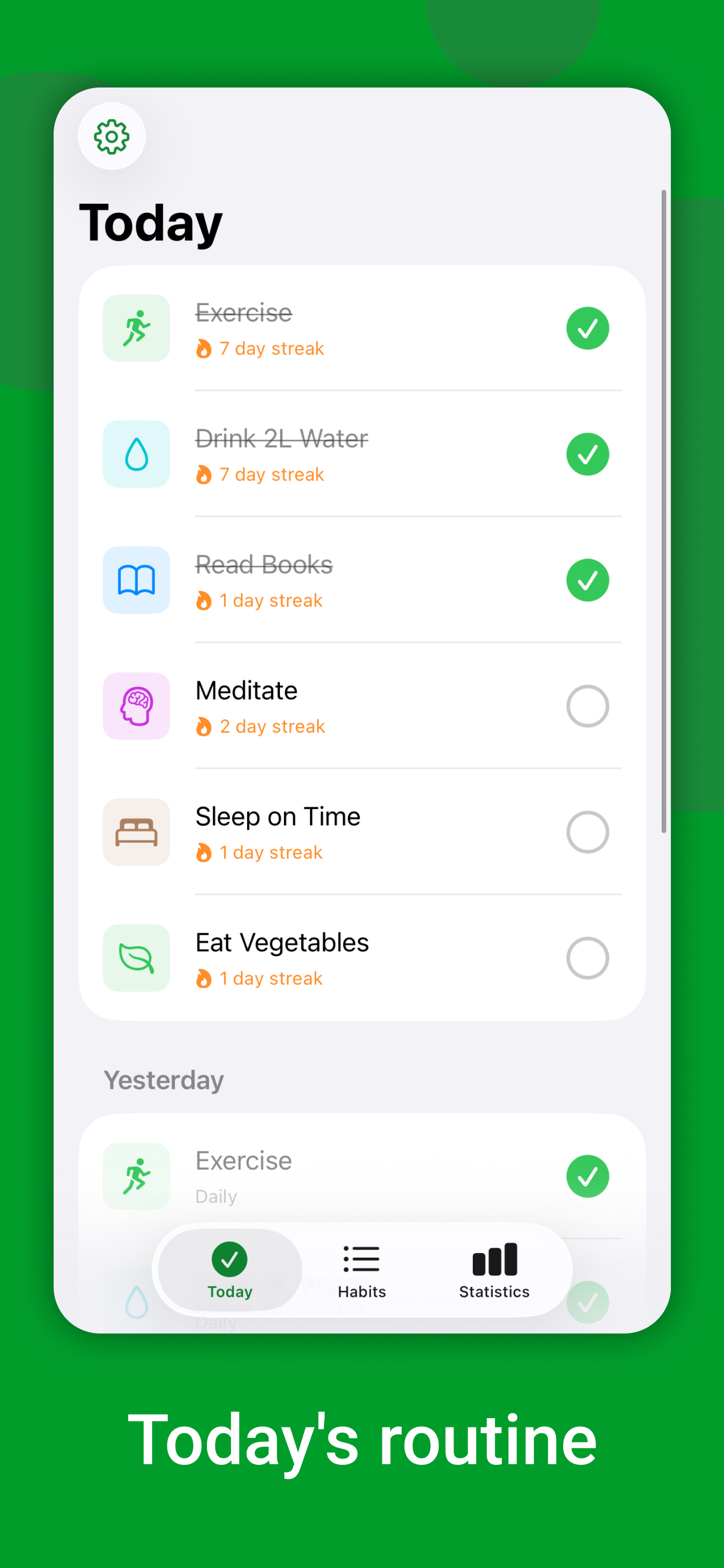 Habit Tracker today screen