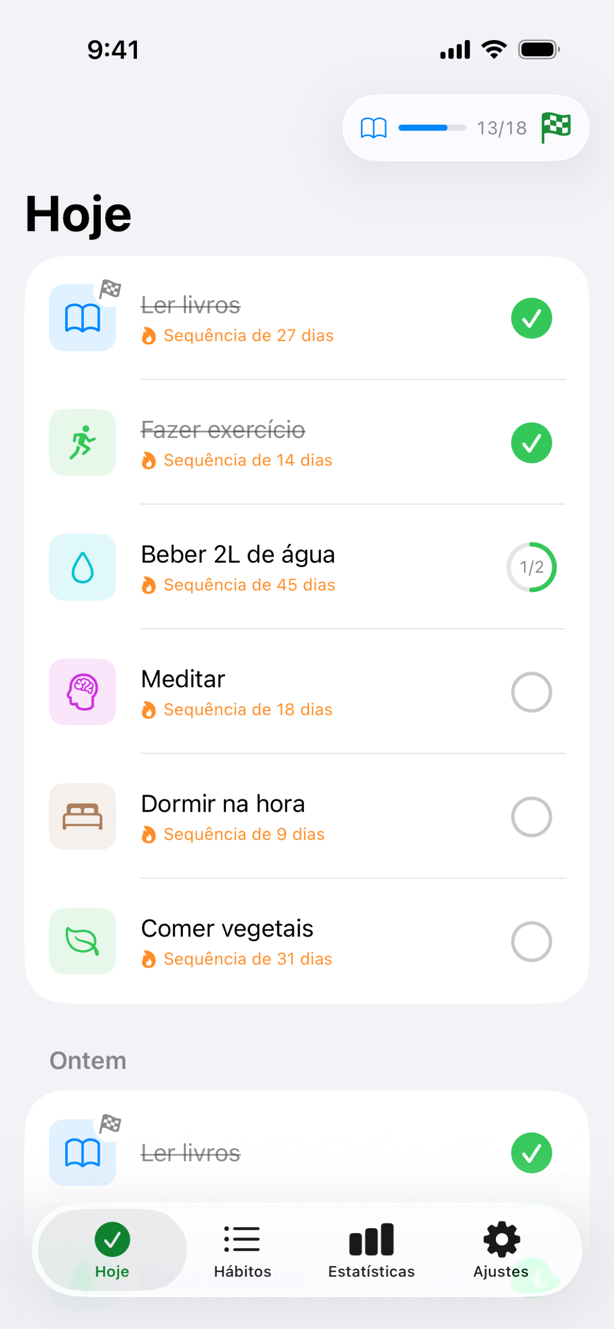 Tela Hoje do Habit