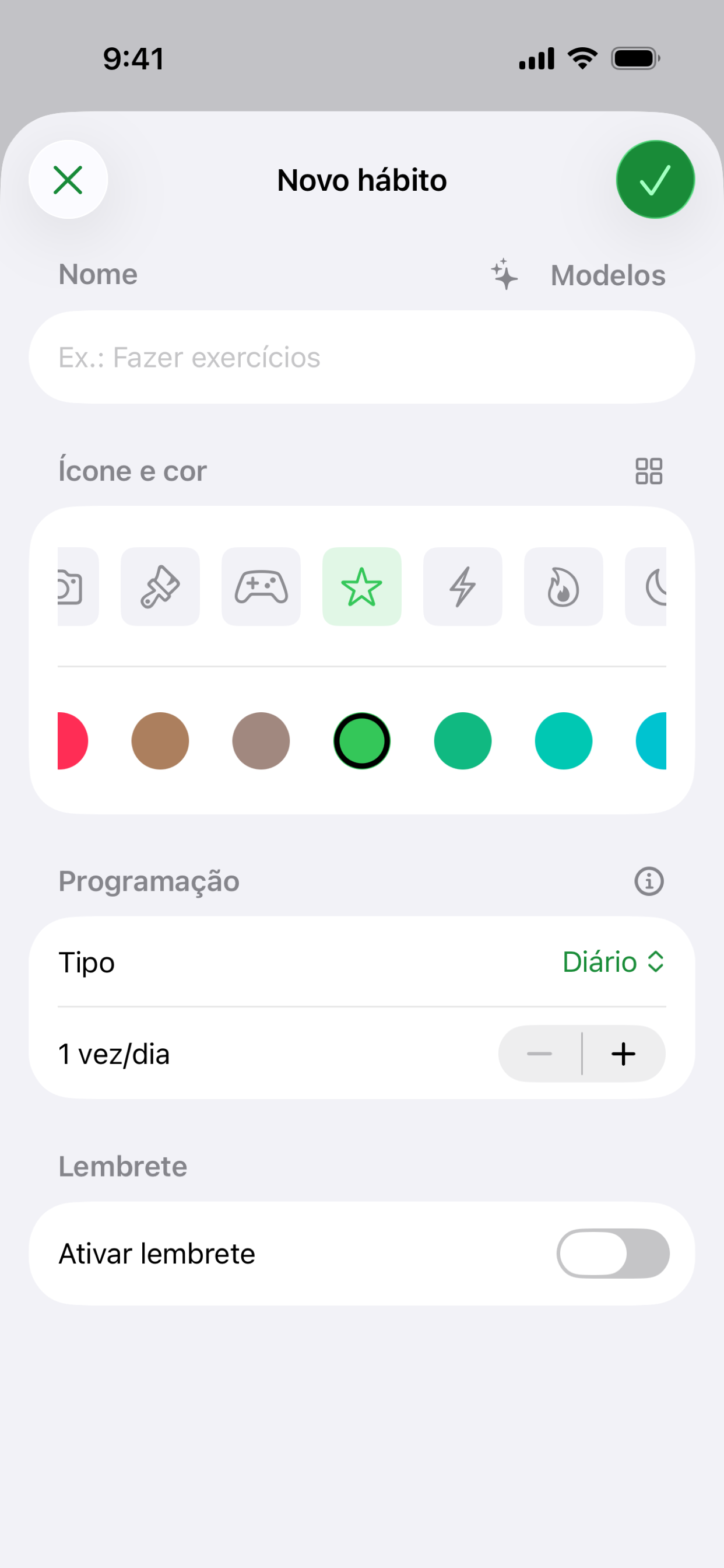 Tela de novo hábito do Habit