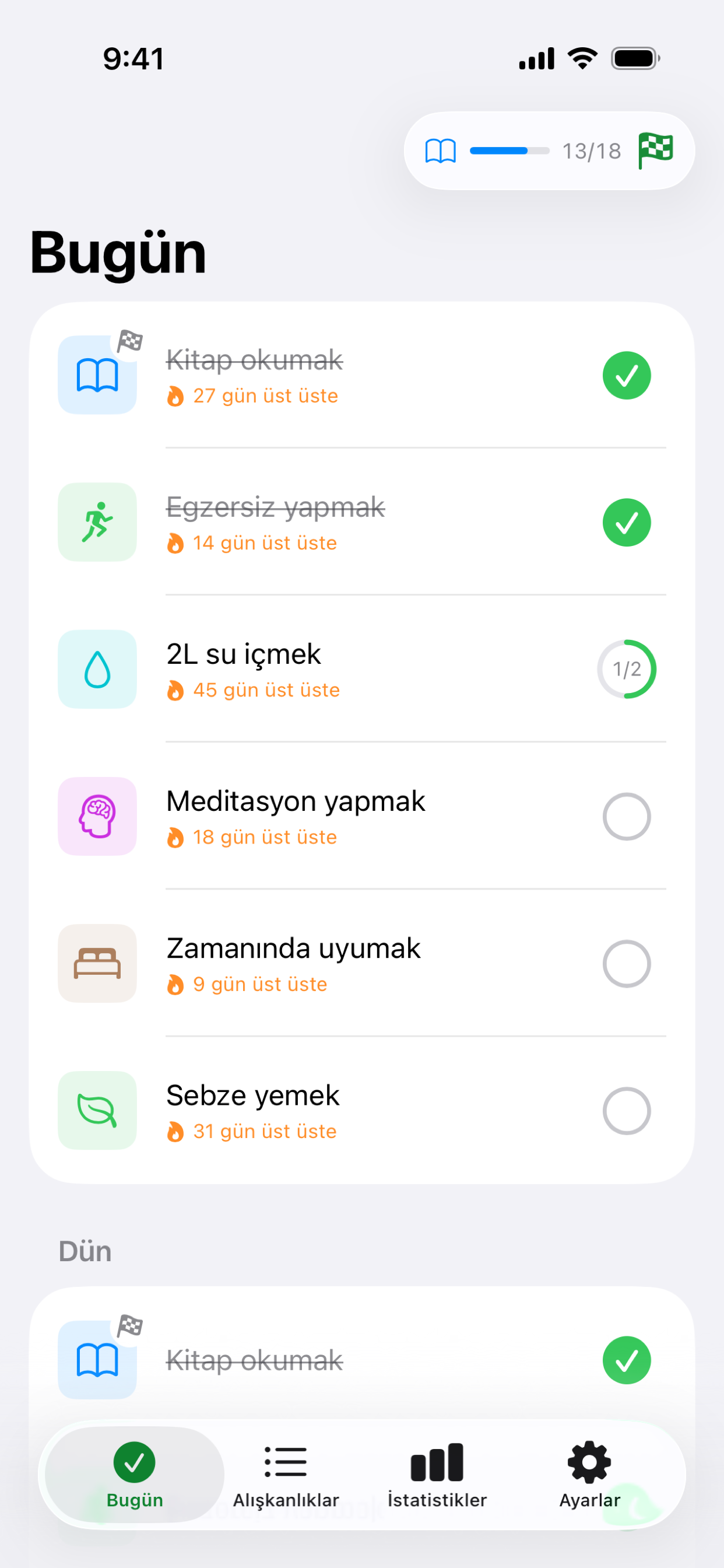 Habit Bugün ekranı